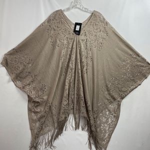 Fashion Nova Poncho Tan Boho  Asymmetrical Fringe Hem Shrug One Size Cover-up